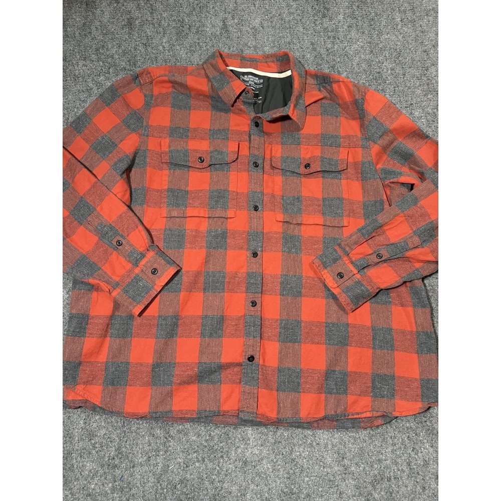 REI Cooperative Shirt Mens 3XL Orange Gray Plaid Flannel Button Up Casual